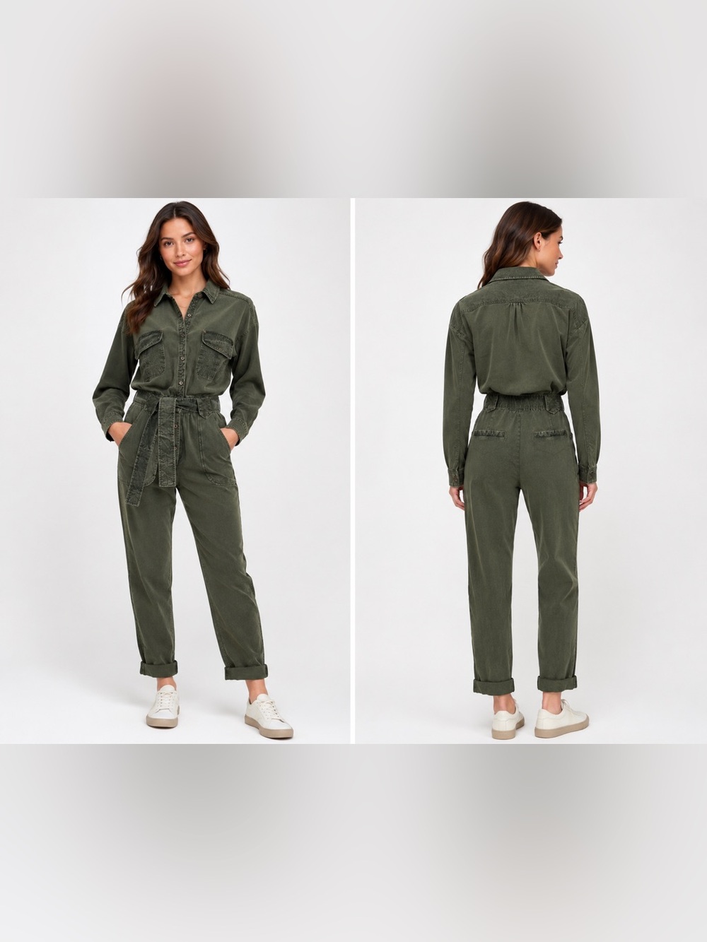 Grey State Washed Forest Jordyn 
Olive Green Utility Jumpsuit Long Sleeve SZ 0